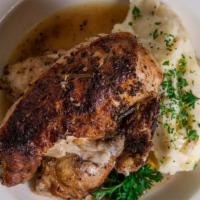 Fire Roasted Chicken · Seasoned and rotisserie-cooked with natural jus, served with mashed potato.