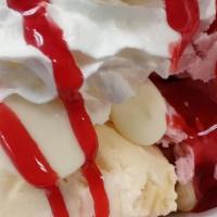 Strawberry Swirl Waffle · Liege waffle, Doffles, Croffles or CinnaWaffle, strawberry and vanilla ice cream, white choc...