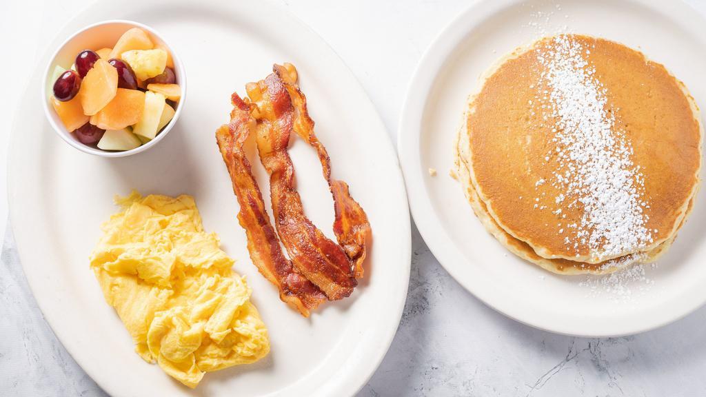 Redeye Special With Pancakes (Buttermilk Pancakes) · Our most popular breakfast! Two buttermilk pancakes served with two eggs any style, breakfast meat choice and your choice of breakfast side.