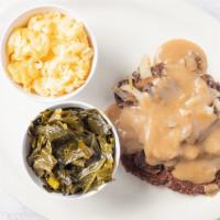 Hamburger Steak · 8 oz of Angus beef topped with grilled onions,mushrooms and our homemade gravy served with a...