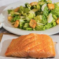 Salmon (10 Oz) · Served with your choice of 3 sides: brown rice with veggies, white rice, creamy mashed potat...