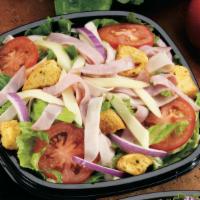 Chef Salad · Turkey, ham, onions, tomatoes, mixed lettuce, shredded carrots, pepperoncini, Kalamata olive...