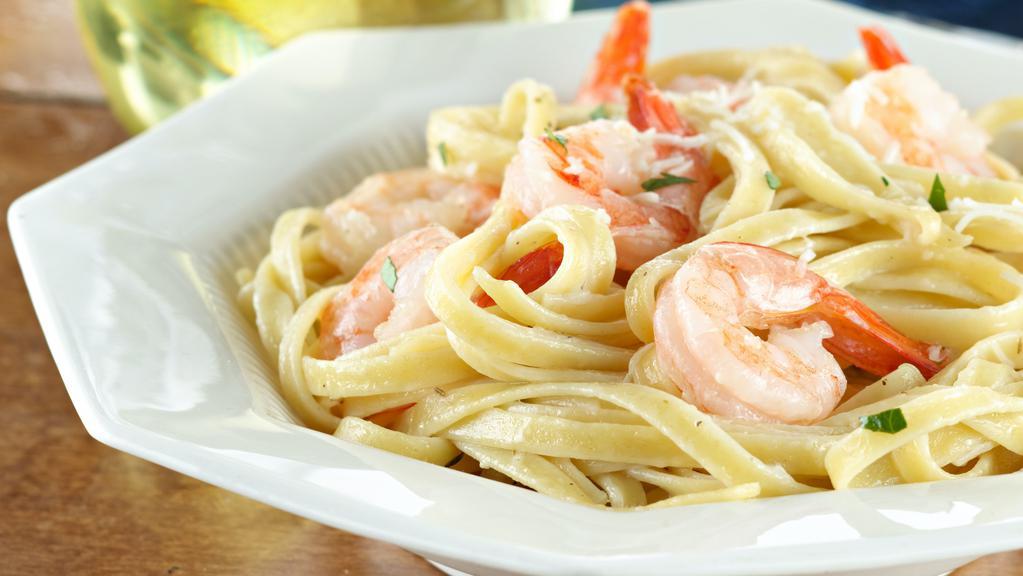 Fettuccine Alfredo With Shrimp · SHRIMP ALFEREDO Includes side salad and garlic bread EVERYTHING HOMEMADE