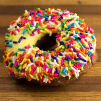 Funkfetti · Our cake donut with a rotating icing and sprinkles