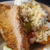 Catfish Hoagie · Catfish filet grilled or fried, served on a toasted hoagie with pickle, tomato, our homemade...