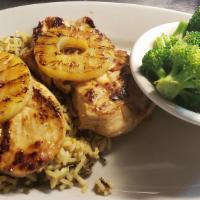 Hawaiian Grilled Chicken (2 Pc) · Grilled chicken breast marinated in pineapple juice, soy sauce, sherry, and spices; topped w...