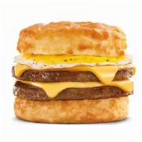 Ultimate Sausage Biscuit · The Ultimate Sausage Biscuit  includes two grilled sausage patties, two slices of American c...
