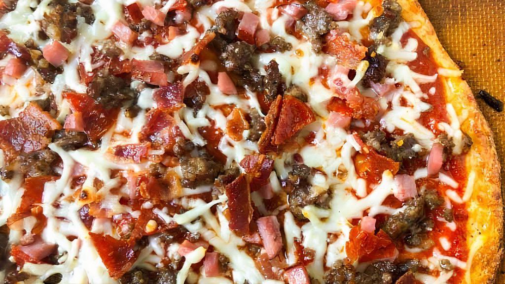 Meat Lover · Five meat pizza with pepperoni and ham bacon Italian sausage and beef.