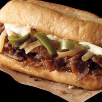 Cajun Philly Steak Sandwich · Napoli grilled Cajun seasoning sirloin steak with onion and green pepper and mushroom with m...