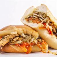 Philly Chicken Sandwich · Napoli grilled chicken tender with onion green pepper mushroom with melted mozzarella and pr...