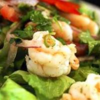 Yum Kung (Shrimp Salad) · GLUTEN-FREE.  Slightly Spicy. Shrimp mixed with cucumbers, onions, tomatoes, mint, cilantro,...