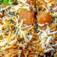 Veggie Biryani · Chef's special, made fresh daily with real basmati rice and fresh vegetables cooked on a low...