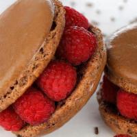 Mini Macaron/Raspberry Cake - Chocolate  · Gluten Free Mini Macaron Cake  with Raspberries and lychee cream.

(Maintains freshness for ...