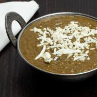 Palak Paneer · Cottage cheese with spinach leaf-tops mixed with our secret spices in a fresh spinach Gravy.