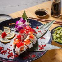 Rainbow · Salmon, real crab meat, avocado (tuna, salmon)