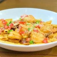 Chipotle Shrimp & Hot Link Pasta · Spicy all-beef hot link, jumbo shrimp, chipotle BBQ cream sauce, scallion, tomato, penne pas...