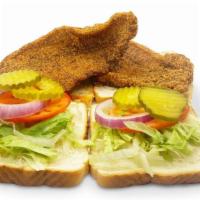 Catfish Sandwich · Comes with 2 catfish sandwiches, lettuce, tomato, pickles, onions,Bj sauce and tartar sauce....
