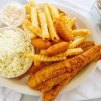 Whiting Snack 3 Piece · Served w/ french fries 2 oz. slaw & 3 hushpuppies