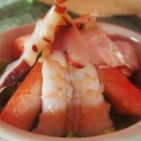 Sunomono Salads · Seafood served with cucumbers, seaweed and vinegar base dressing.