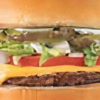 Sonic Cheeseburger · Melty American cheese, crinkle-cut pickles, chopped onions, fresh shredded lettuce, and ripe...