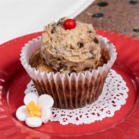 Cookie Dough Jumbo Cupcake · Scratch baked marble (chocolate and vanilla) cake topped with a scoop of actual eggless cook...