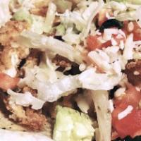 L - Chicken Sonora Tacos · Two flour tortillas filled with breaded chicken, pico de gallo, cheese, house dressing, and ...