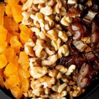 Turkish Delight · Cardamom, apple juice, topped with dates, walnuts, dried apricots, and honey granola, with a...