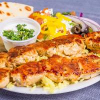 Chicken Kabob Plate · Two skewers of grilled chicken made to perfection.