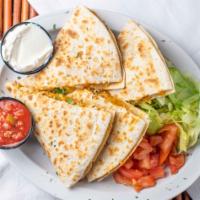 Southwest Quesadilla · Jumbo grilled flour tortilla stuffed with chicken, cheese, chipotle mayo, pepper and onion.