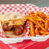 Southern Dirty Bird Sandwich · Two jumbo tenders, house made pimento cheese, pickles, hot sauce, comeback sauce. Served wit...