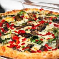 Large Bello · Garlic Olive Oil Glaze, Portobello Mushrooms, Fresh Spinach, Roasted Red Peppers, Asiago and...