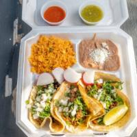 Taco Meal · Taqueria La Vaquita favorite: This meal includes three tacos with your meat of choice topped...