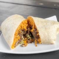 Veggie Burrito (Large) · Flour tortilla, refried beans or black bean, rice, lettuce, cheese, sour cream tomatoes and ...