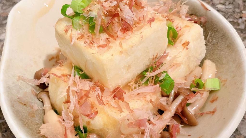 Age Dashi Tofu · Fried Tofu with bonito flakes and scallions