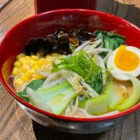 Miso Ramen · Chicken Broth, miso, soft boiled egg, bamboo shoot, corn, kikurage mushroom, scallion, and n...