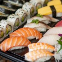 Nigiri & Rolls (36) · 36 pcs (2 nigiri each of): tuna, salmon, escolar, yellowtail, albacore, eel, shrimp, califor...
