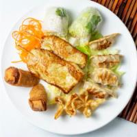 Red Bowl Ultimate Combo(For 2) · Potstickers, Crab Wonton, Crispy Chicken Egg Rolls, Grilled Chicken Satays and Vietnamese Sh...