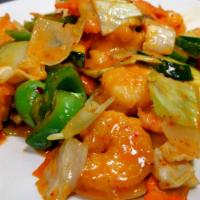 Red Curry Sauce · Hot. Bell pepper, zucchini, onion, carrot, cabbage in Thai red curry sauce.
Choose From Whit...