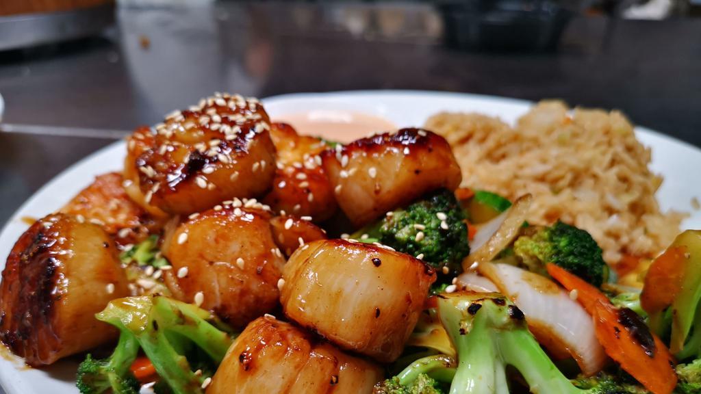 Hibachi Scallops · Each Hibachi come with one Shrimp Sauce on the side.