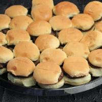 *Hamburger Sliders Platter · 25 Beef Sliders, served with Pickles, Onions, Ketchup, and Mustard on the side.