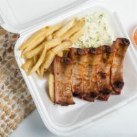 Baby Back Plate ( 5 Bones)  · Your choice of two sides with a drink.