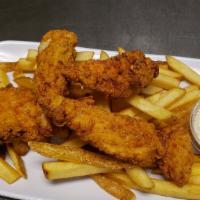 Chicken Tenders & Fries (4) · Fried tenders served with ranch dipping sauce.