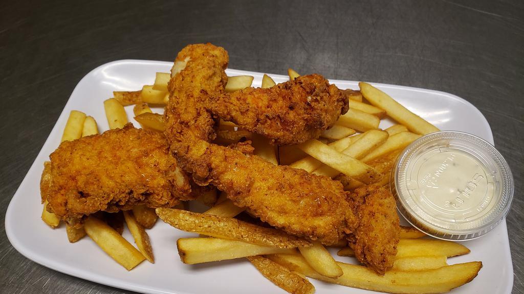 Chicken Tenders & Fries (4) · Fried tenders served with ranch dipping sauce.