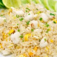Crabmeat Fried Rice · Crabmeat, Onion, carrot,, and egg.
