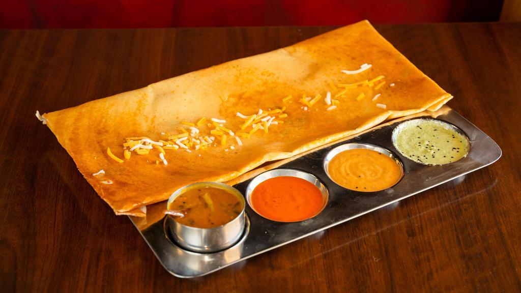 Cheese Dosai · Plain dosai sprinkled with cheddar cheese.