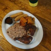 Chicken Dishes - Small · Choices:
Curry chicken
Jerk chicken
Stew chicken
Small comes with one side.
Choose 1 of the ...
