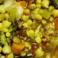 Vegan Black Bean Chili  · black beans, onion, tomatoes, and stewed vegetables