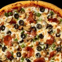 Supreme  · Pepperoni, Sausage, Onion, Green Peppers, Mushrooms.