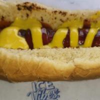 Hot Dog · Beef hot dog. Comes with Ketchup and Mustard
