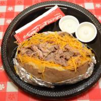 Loaded Baked Potato · 4 oz. meat, cheese, butter, and sour cream.